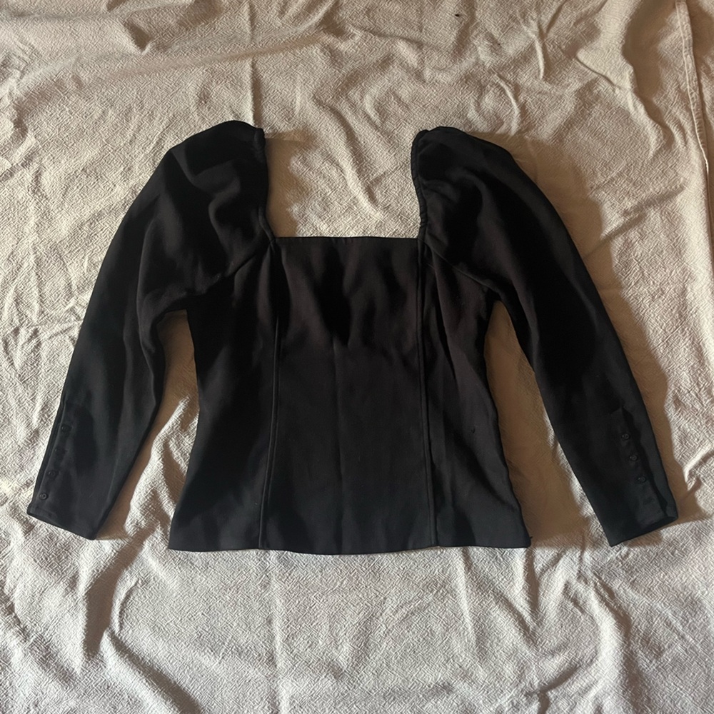 black long sleeve shirt with puff sleeves